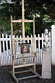 Decorative old painting easel in wood with gray color. 
Can be used to "exhibit" art on , a mirror or flat screen TV...