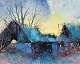 Søren Edsberg (b. 1945), Denmark. Oil on canvas.
Farm at sunset on a cold winters day.