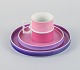 Arzberg, Germany, Chromatics coffee set with mug and two plates in shades of 
purple and pink.
Late 20th century, Modernist.