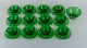 Vereco, Frankrig, et sæt på tolv thekopper med tilhørende underkopper samt en 
skål.
Grønt kunstglas.