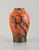 Ipsens Denmark. Vase with two birds in hand-painted glazed ceramic.