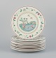 Villeroy & Boch, Luxembourg, a set of nine "American Sampler" porcelain plates 
decorated with landscape, ducks, fish, and sheeps.