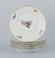 Royal Copenhagen, set of six Saksisk Blomst lunch plates. Hand-painted with 
various polychrome floral motifs.