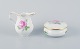 Meissen, "Pink Rose" porcelain sugar bowl and creamer hand-painted with pink 
roses.