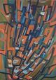Monique Beucher (1934), fransk kunstner. Olie på lærred.
Abstrakt komposition. Koloristisk palette.