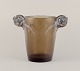Early René Lalique art glass vase "Chamarande". Dark topaz glass with two thorn 
type "ears" whose design flows onto the exterior of the Lalique vase.