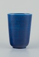 Nils Thorsson for Aluminia. "Marselis" faience vase in deep blue glaze with 
stylized pattern.