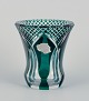 Val St. Lambert, Belgium. Faceted crystal vase in green and clear glass.