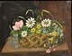 Danish artist (19th century): Flowers in a basket on a ...