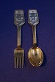 Michelsen set Christmas spoon and fork 1973 of Danish gilt sterling silver