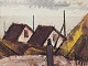 Peder Brøndum Sørensen (1931-2003), dansk maler, olie på lærred.
Modernistisk bymotiv.