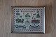 A beautiful sampler, embroidery made by hand from Sønderjylland, Dänemark
With Schackenborg and Graasten Slot (Castle)
43cm x 53,5cm
In the original frame
We have a large choice of samplers, embroider 
Please contact us for further information