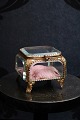 Antique French jewelery box in bronze and faceted glass and silk cushion at the 
bottom...