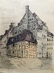 Litografi af 
Sigrid 
Bech-Knudsen - 
Café  "Det 
Skarpe ...
