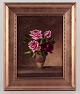 Danish painter.
Oil on wood.
Roses in vase.