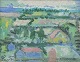 Leo Thellefsen (1909 - 1997), oil on board. 
Modernist landscape.