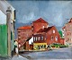 Pegasus – Kunst - Antik - Design presents: Nielsen, Jørgen Budde (1927 - 1987) Denmark: Scene from Adelgade, ...