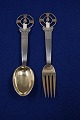 Antikkram 
presents: 
Michelsen 
set Christmas 
spoon and fork 
1936 of Danish 
partial gilt 
silver