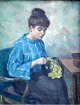 Pegasus – Kunst - Antik - Design presents: Helme, Helge (1894 - 1987) Denmark: A Woman Sewing.