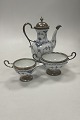 Danam Antik presents: Royal Copenhagen Half Lace Coffee Pot, Creamer and Sugar Bowl with metal mounting