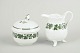 L'Art presents: Meissen, sugar bowl and creamer from the green vine leaf series.