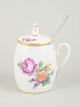 L'Art presents: Royal Copenhagen, Saxon Flower mustard jar with lid and silver spoon.