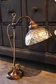 K&Co. presents: Old French Bureau table lamp in brass with large original lampshade in waffled Mercury Glass...
