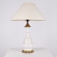 Osted Antik & Design presents: Lamp in White Opaline Glass with Red Pattern and Brass Base from the 1880s