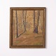Osted Antik & Design presents: Painting on Canvas with Forest Motif in Yellow Tones from the 1930s