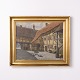 Osted Antik & Design presents: Signed Painting on Canvas with Farm and Chickens Motif in Gilt Frame from the 1940s