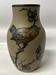 Antik Huset presents: Bornholm pottery, Hjorth, Vase with bird motif.Height 12.5 cm.