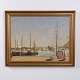 Osted Antik & Design presents: Oil Painting on Canvas with Harbour and Boats in Gilt Frame 60 x 75 cm