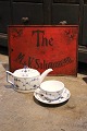 K&Co. presents: Decorative, old tea advertising sign in metal with hand-painted writing on a red background...