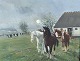 Moster Olga - Antik og Design presents: Johannes Meyer Andersen4 Horses in front of a farm*DKK 1900