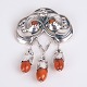 Osted Antik & Design presents: Evald Nielsen Brooch in 830 Silver with Orange Stones