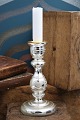 K&Co. presents: Antique, 19th century candlestick in mouth-blown Mercury Glass with etched floral motif. H: 16.5cm.