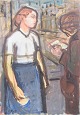 L'Art presents: Oil on board, signed and dated 1951, modernist figurative painting.