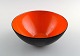 Krenit bowl and two dishes by Herbert Krenchel. Black metal and orange enamel.