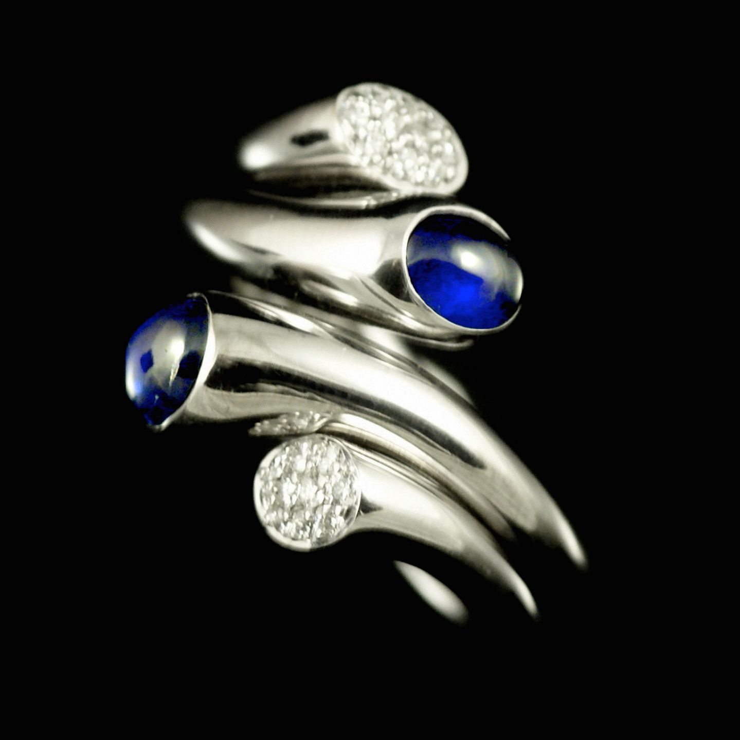 Derfor eskortere Duftende WorldAntique.net - Georg Jensen. A pair of 18k White Gold Rings with  diamonds 0.20ct and Blue Sapphires #1263 - CARNIVA