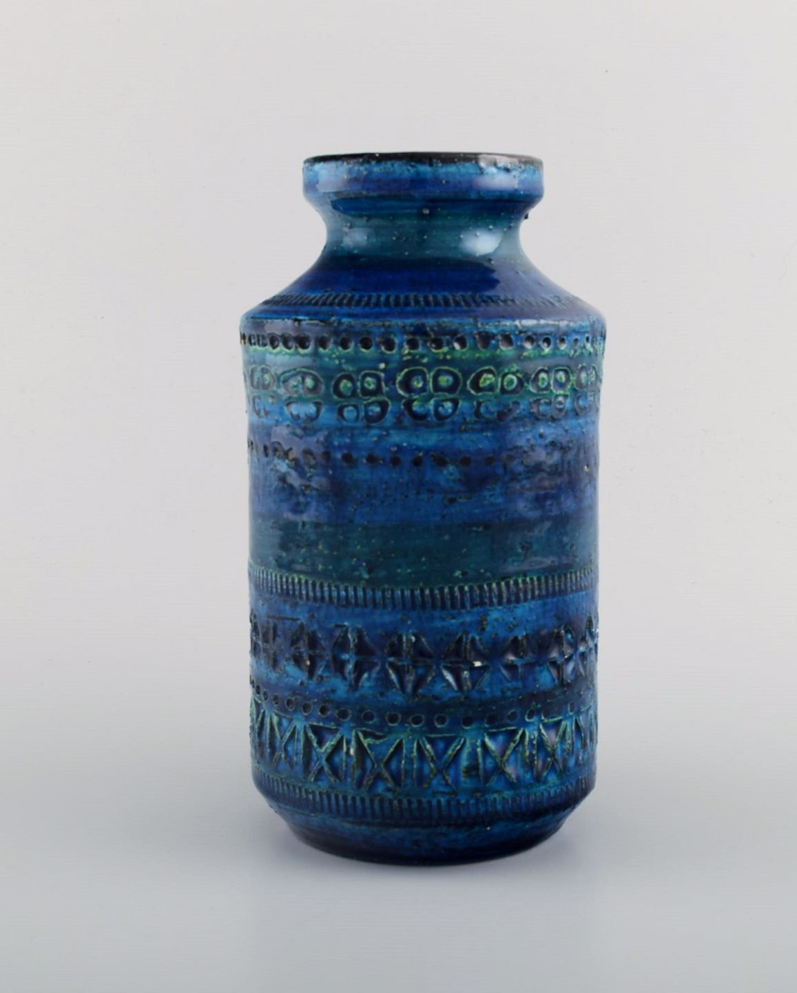 WorldAntique.net - Aldo Londi for Vase in Rimini-blue glazed ceramics geometric 1960s. *
