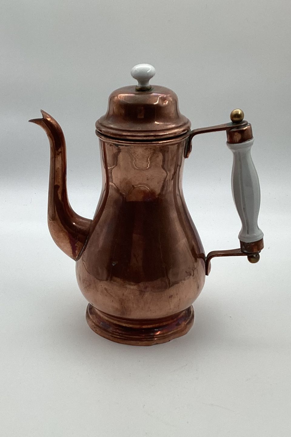 Antique Large Copper Cowboy Coffee Pot Wooden Bail Handle Original