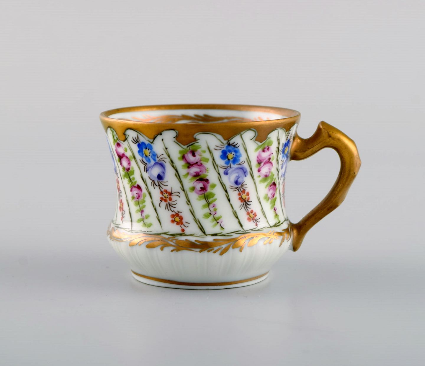  Limoges, France and Royal Doulton, England. Six mocha /  decoration cups in hand-painted porcelain wi