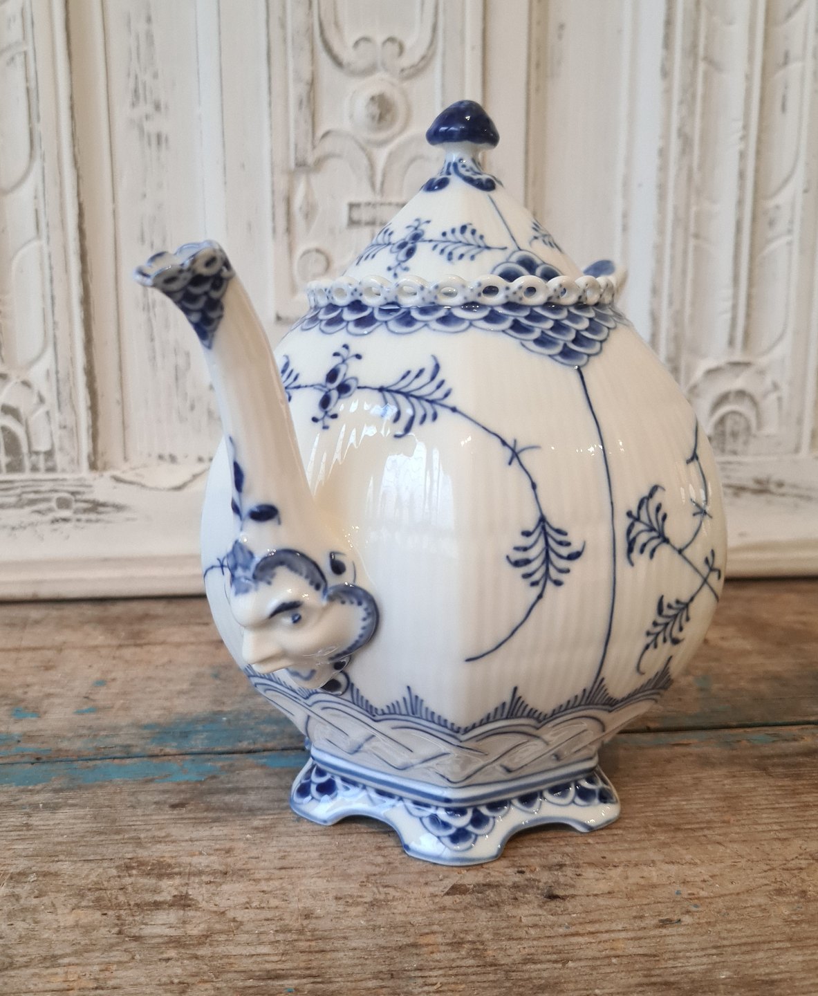 Royal Copenhagen Blue Fluted full lace teapot no. 1119