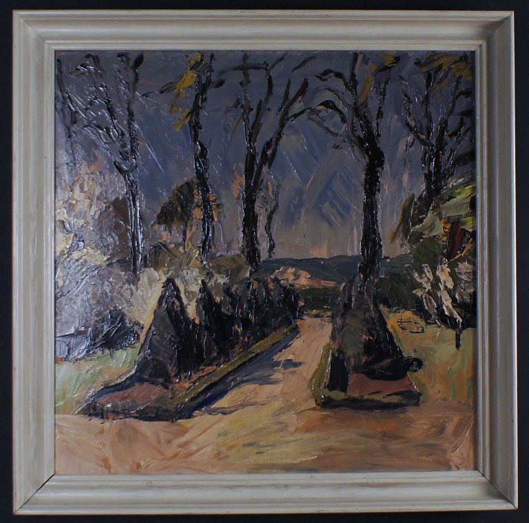 Folmer Bonnén (1885-1960) Oil on board, Signed: Folmer Bonnén. Modernist 
landscape.