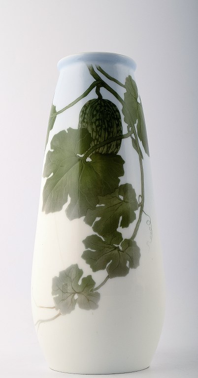 Royal Copenhagen vase decorated with watermelon plant.