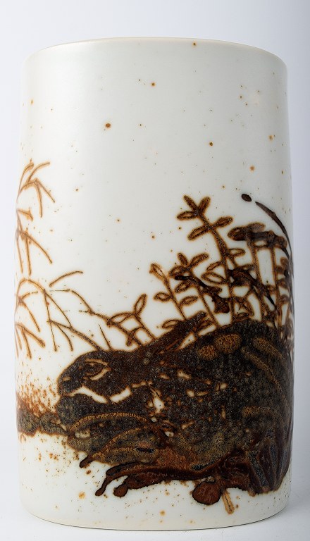 Royal Copenhagen vase by Nils Thorsson. Decorated with a hare in landscape.