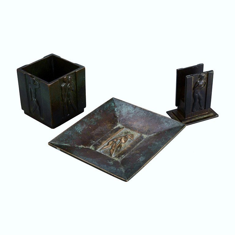 3 pieces, bronze, 1930s, art deco, GAB bronze.
