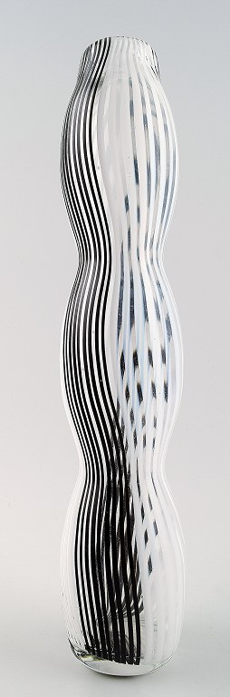 Murano large art glass vase, unstamped. Black and white striped.
