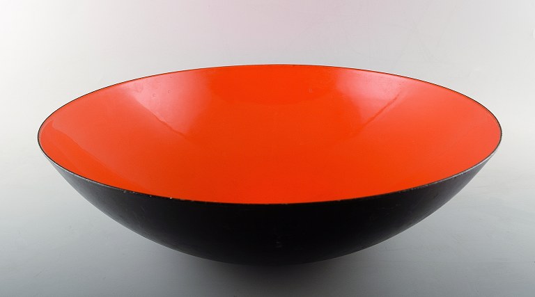 danish design large Krenit fruitbowl by Herbert Krenchel. Black metal and orange 
enamel inside, rare model. 1970s.