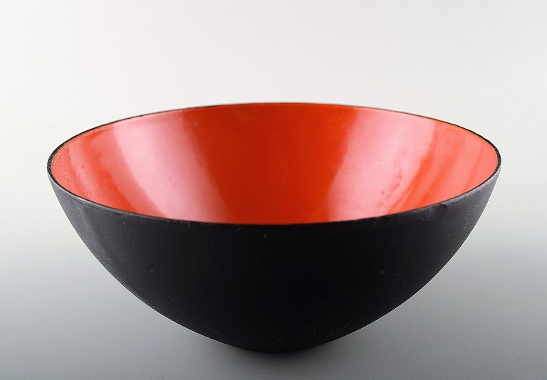 Krenit bowl by Herbert Krenchel. Black metal and orange enamel. Denmark 1970s.